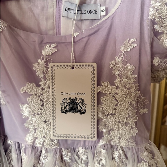 Charming Lilac Kids Dress with White Lace - Picture 3 of 3